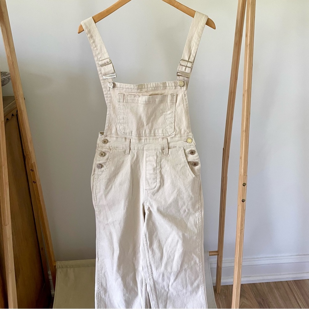 NWT WeWoreWhat Straight Tapered Denim Overalls in Unbleached Cream - 0